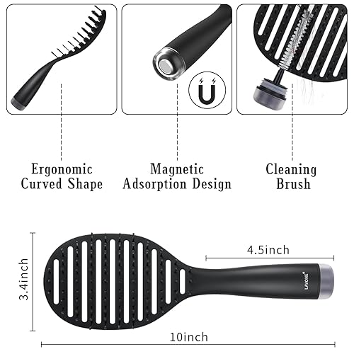 Miniatura 3 de Cepillo curvo ventilado de secado más rápido, cepillo desenredante con limpiador integrado, soporte magnético y pinzas para el cabello para mujeres,