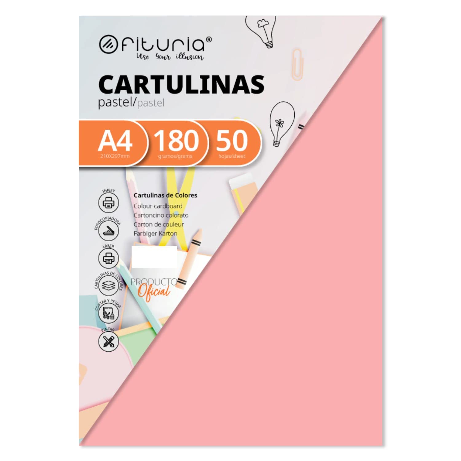 Pack of 50 Salmon Coloured Card Size A4 180 g