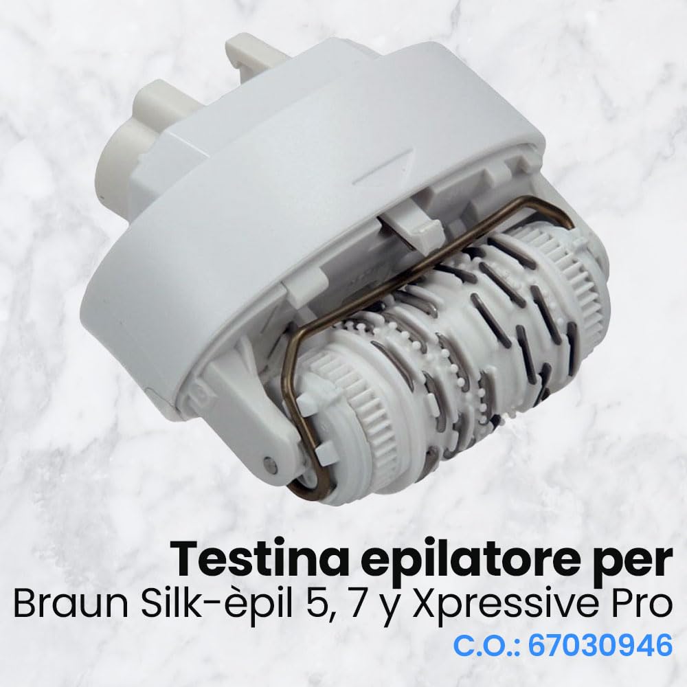 Testina di depilazione di ricambio 67030946 Compatibile con Braun Silk Epil 7687, Braun Silkepil 7, Xpressive Pro, Silk Epil 5 | Colore Bianco