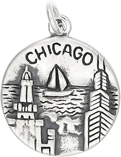 LGU Sterling Silver Oxidized Double Sided Round Chicago Illinois Charm