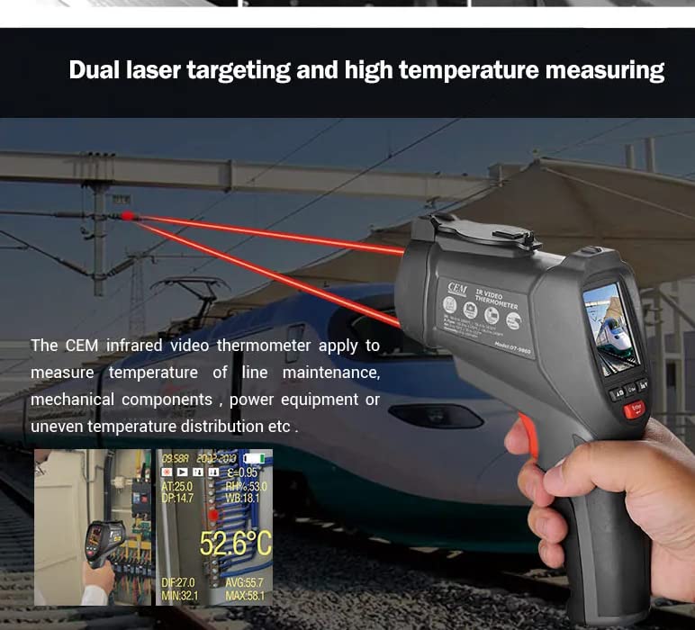 Infrared Thermometer Gun CEM DT-9862 Infrared Thermometer Gun -50 to 2200 Celsius Video Thermometers with Color LCD Display -50 to 2200 Celsius
