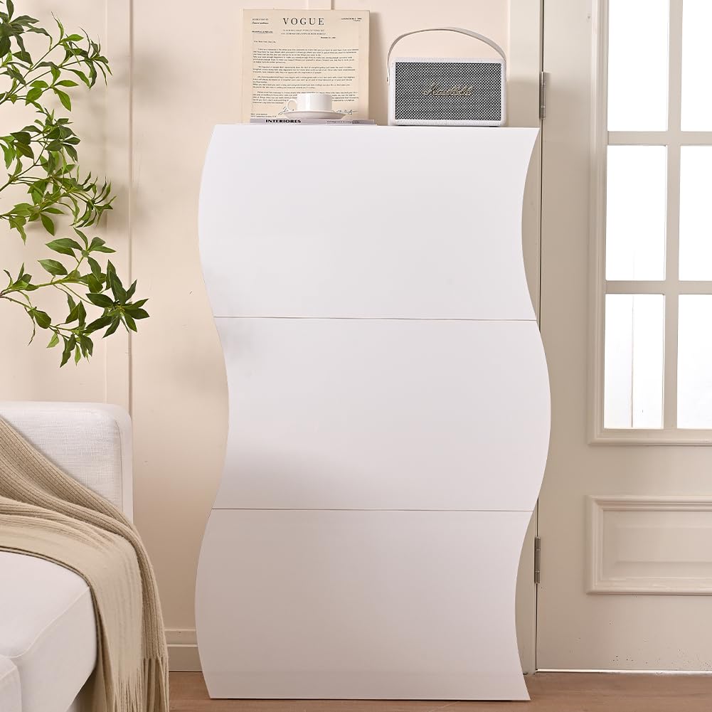 Shally Dogan Scarpiera Ondulata in Legno con Finitura Lucida Bianco, Porta Scarpe Salvaspazio con Ante a Ribalta Doppia Profondità, Portascarpe Slim per Ingresso, Cameretta, Soggiorno (3 Ante)