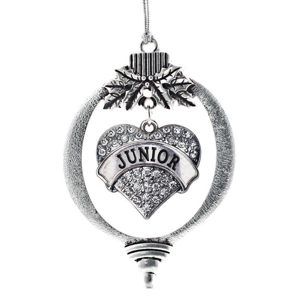 Inspired Silver - Junior - Silver Christmas Ornament - Pave Heart Charm Christmas Tree Ornament with Cubic Zirconia - Holiday Hanging Decoration