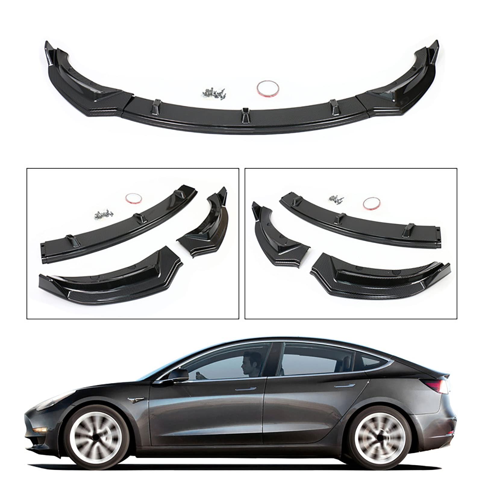 Kompatybilny z Tesla Model 3 2017-2023, przedni spojler, samochodowy zestaw do stylizacji samochodu, akcesoria zewnętrzne, błyszczący czarny