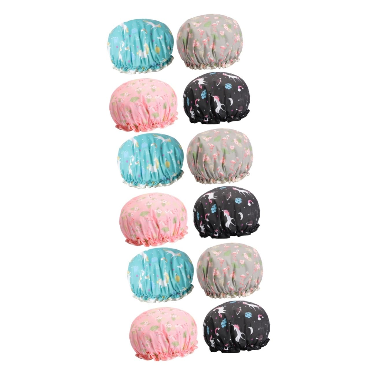 Angoily 12stücke Teiliges Elastischer Duschhauben Doppellagige Wasserdichte Bademützen Für Spa Geeignet Für Verschiedene Kopfgrößen Zufällige Farben Flamingo Flamingo Blau Pegasus