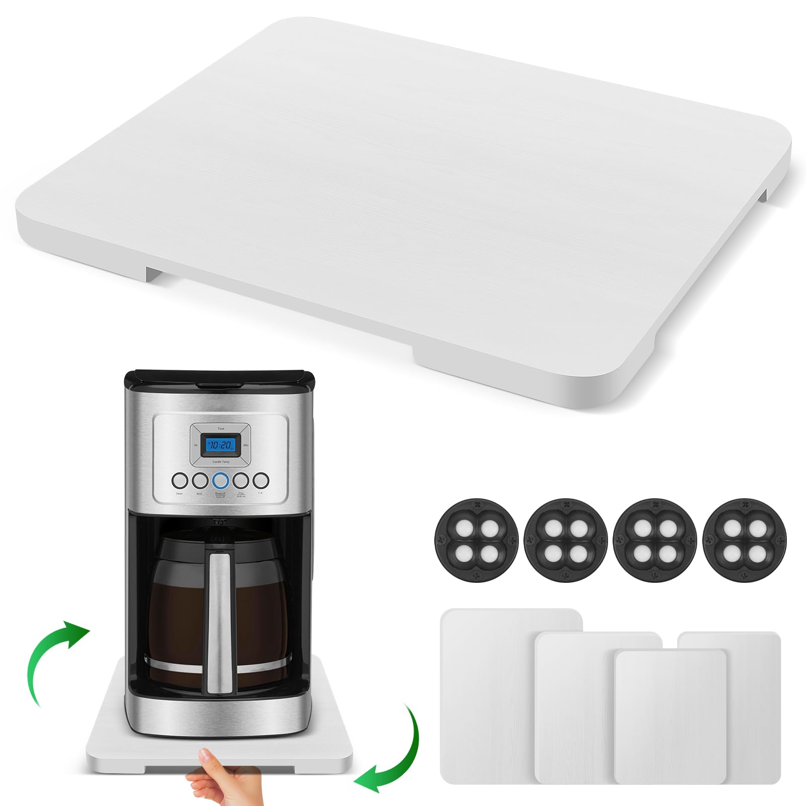 Appliance Slider 360° Rolling Tray for Countertop Coffee Maker Mat, White — image 1