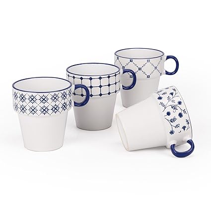 Lyeasw Ceramic Coffee Mugs Set of 4, Blue Small 9 Oz Coffee Cups with Handle for Latte, Hot Tea, Coffee, Dishwasher and Microwave Safe