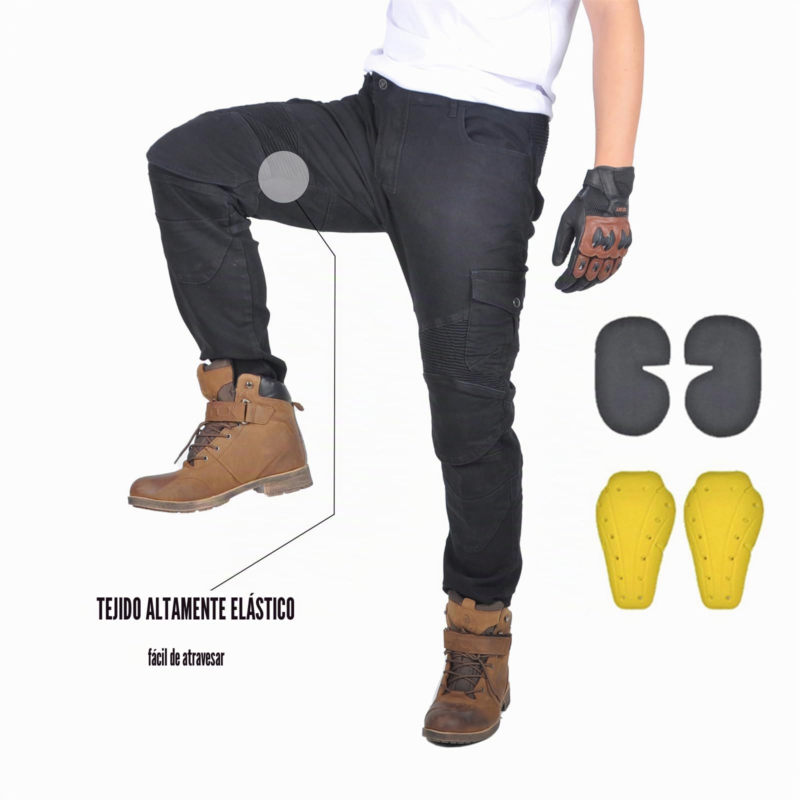 Pantalon Moto Hombre con Protecciones, Elástico Jeans Moto Uomo, Invernale/Estivo, Multicolor Opcional