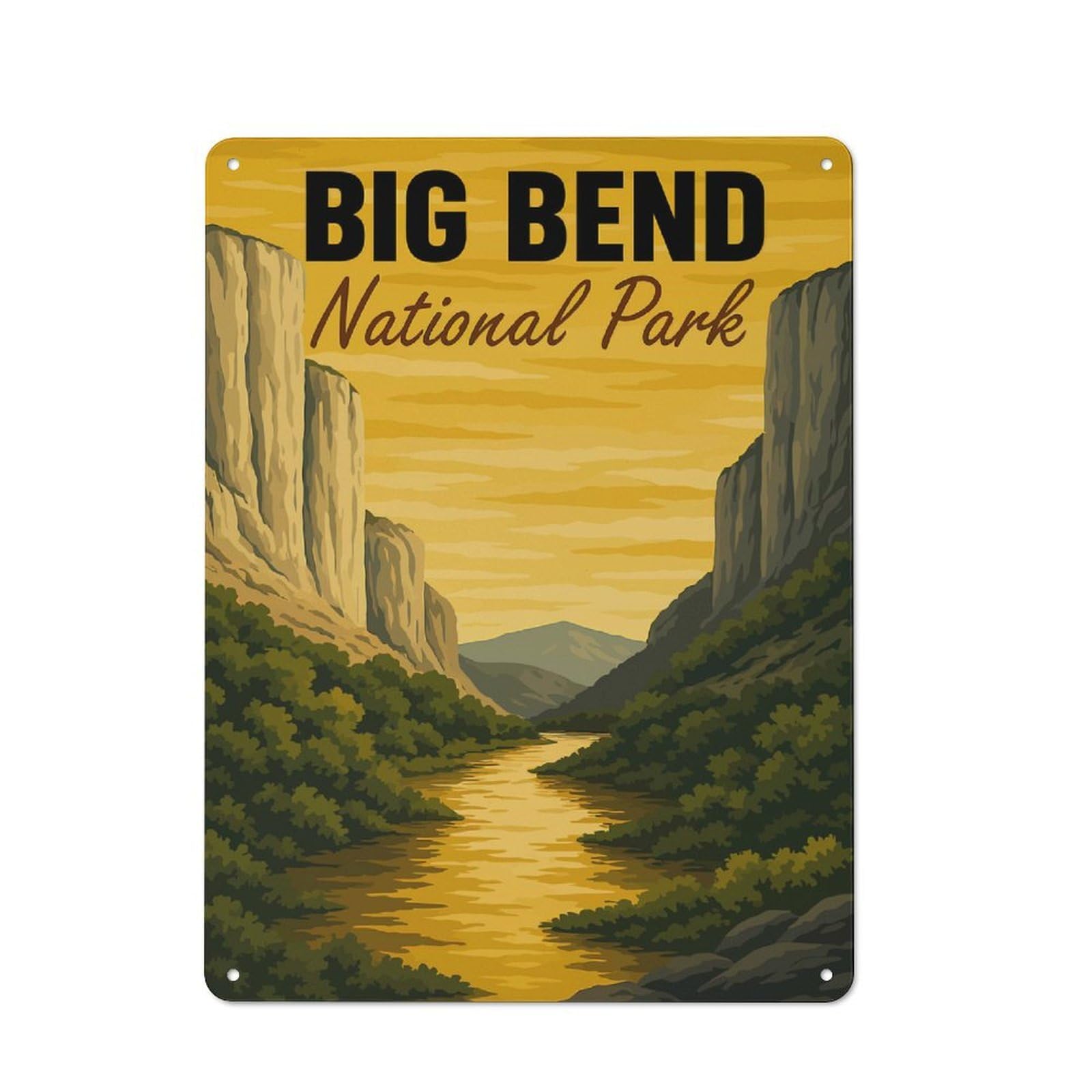 Junmoney Style-6 Tin Sign 40X30cm With Big Bend National Park Illustration For Workshop Wall, Retro Decor, For Metal Sign Collectors, For Cafés, Pubs And Restaurants