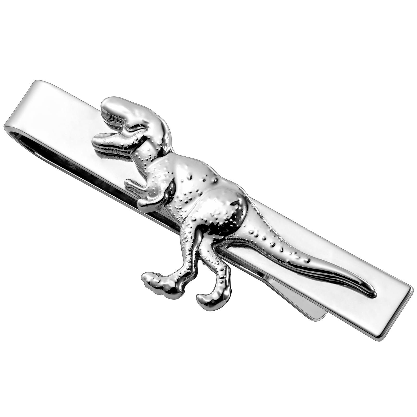 HAWSON 2 Inch Men's Jurassic Dinosaur Tie Clip Silver Tie Bar for Wedding, Paleontology Events, Cosplay Fossil-Inspired Groomsmen Accessories & Collector Gifts