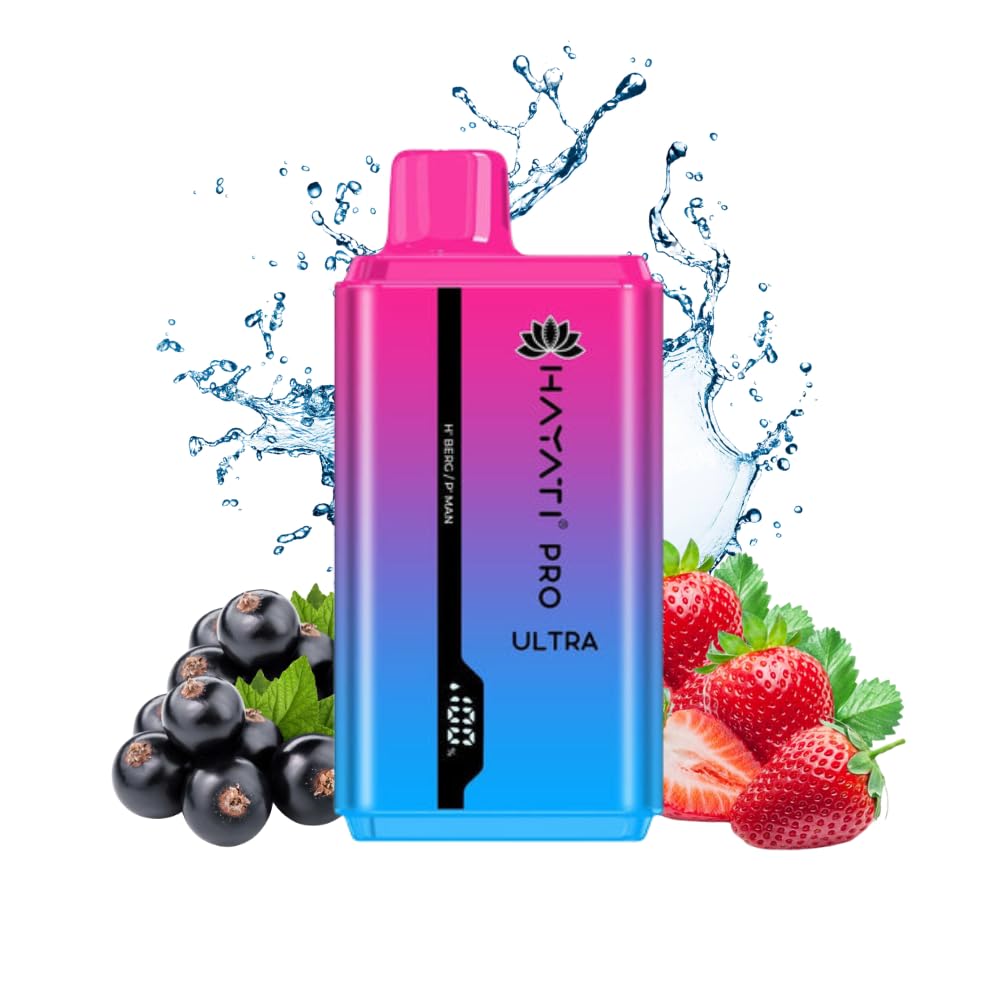 Hayati Pro Ultra 15000 Puffs Disposable Vape, Visual Display Screen, Draw-Activated Rechargeable Vape Pen, Prefilled Dual Flavour No Nicotine E-Cigeratte (H' Berg/P' Man)