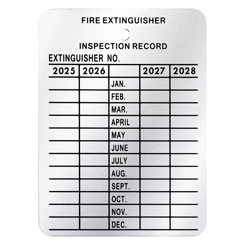 (100 Pack) 2025 to 2028 4 Year Metal Aluminum Fire Extinguisher Monthly Inspection Tags