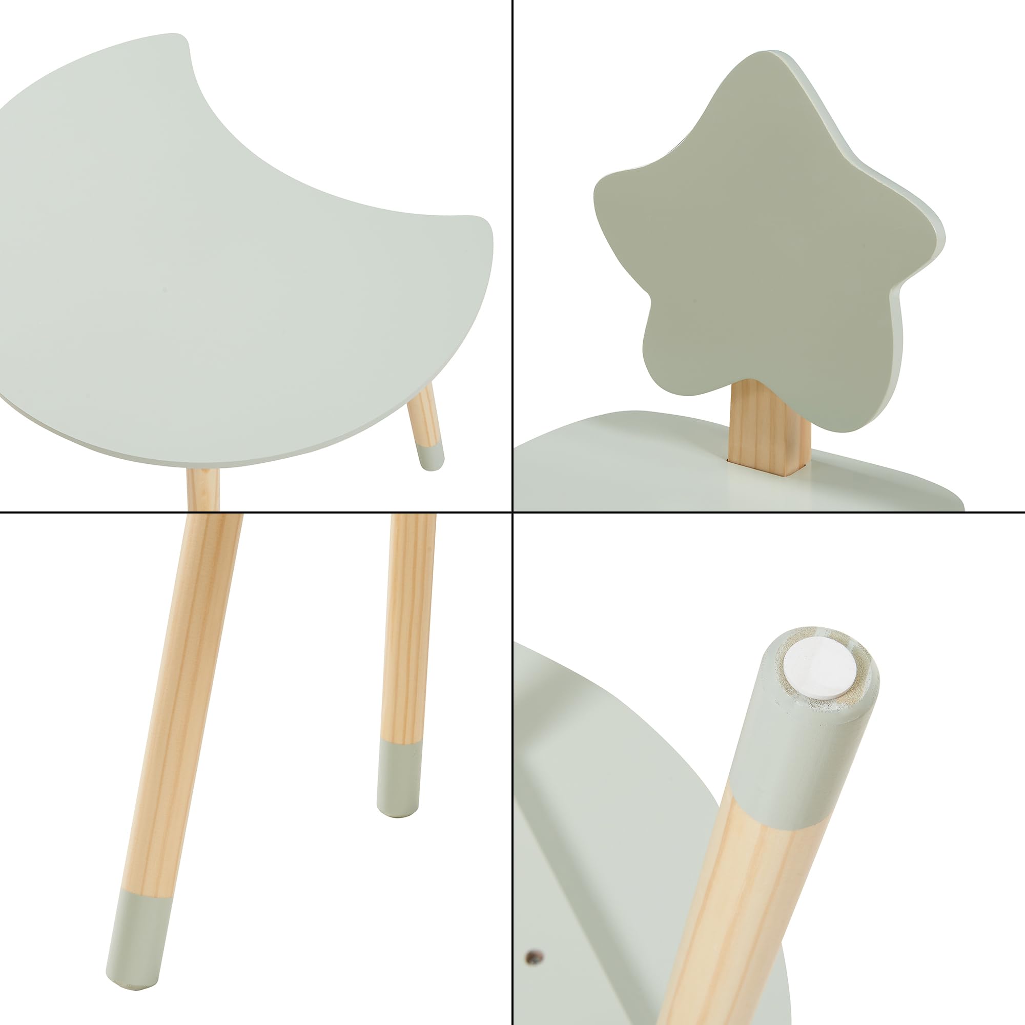 [en.casa] Set di 2 Mobili per Bambini Scrivania e Sedia con Schienale a Forma di Stella per Cameretta Area Gioco Tavolino a Mezzaluna a Misura di Bimbi - Verde Menta/Naturale
