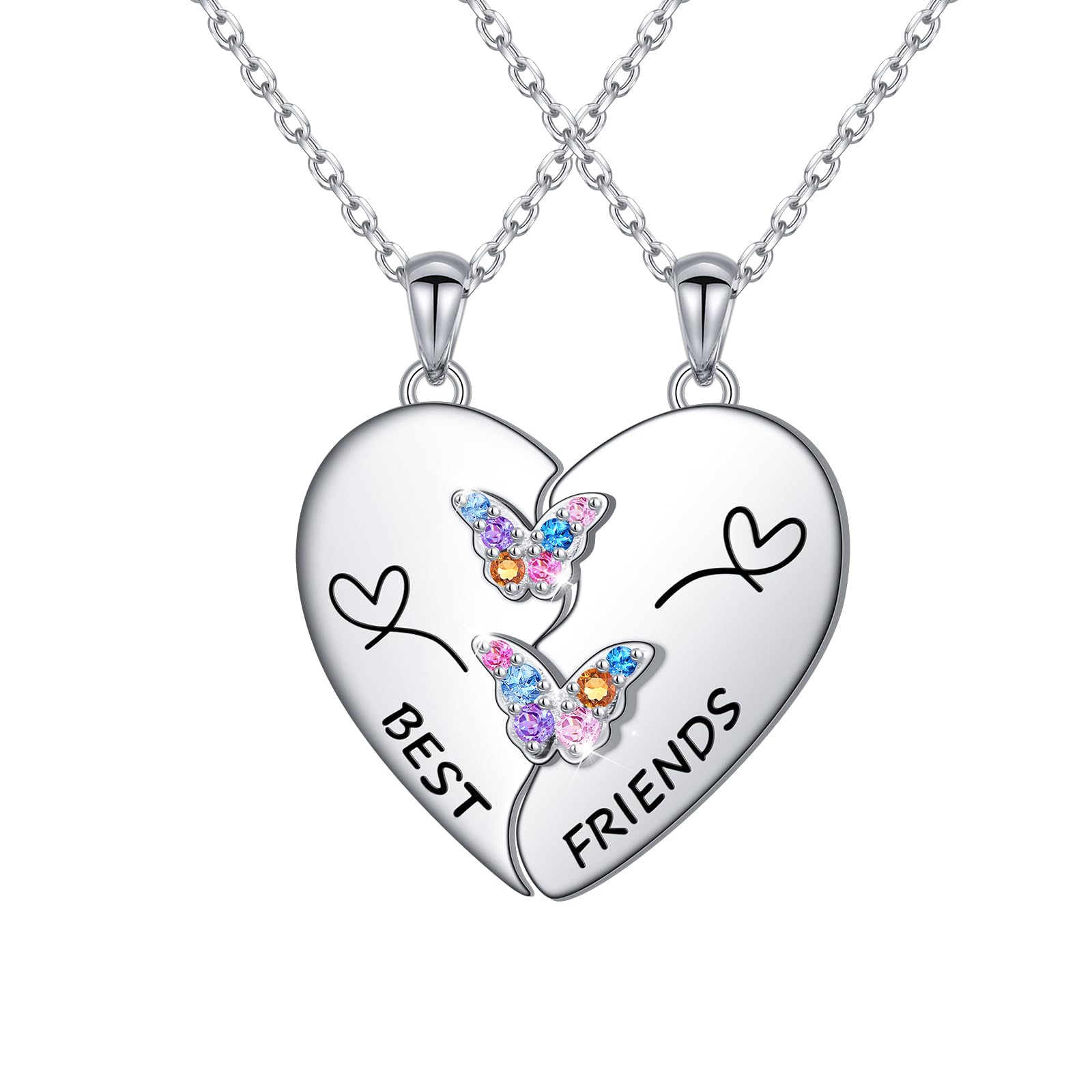 Flyow S925 Sterling Silber Freundschaft Halskette - Matching Herz beste Freunde Halsketten für 2 Mädchen BFF Halskette Set Frauen Schmuck Geschenk
