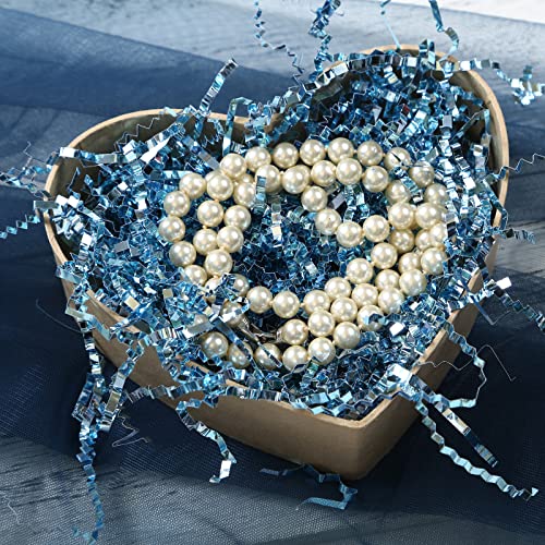 Uniqooo 1 Lb Metallic Blue Crinkle Cut Paper Filler Strands Shred, Blue Foil Sparkle Grass Shredded Raffia Tissue Craft Bedding Cushion, Wedding Birthday Bridesmaid Engagement Gift Boxes Bags Retail Packaging #TOP6