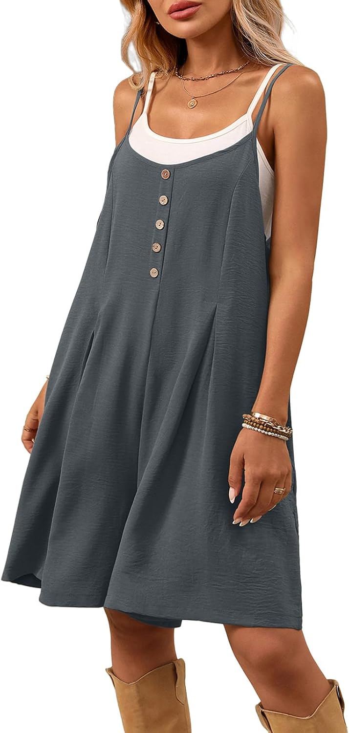 Womens Summer Flowy Romper with Pockets 2026 Beach Vacation Outfits Sleeveless Loose Fit Casual Jumpsuit