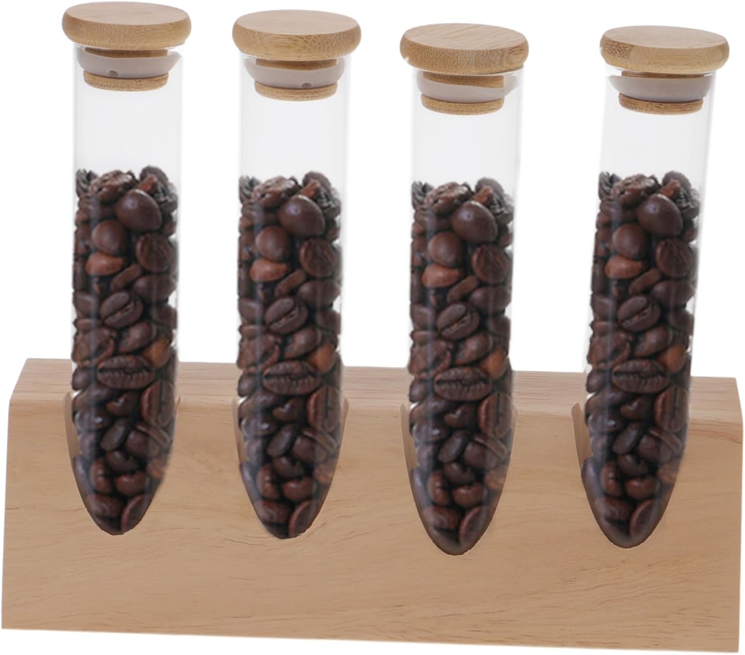 Glass Coffee Bean Display Jar with Stand Sealed Storage Tubes for Freshness Compact Design for Home and Kitchen Organization