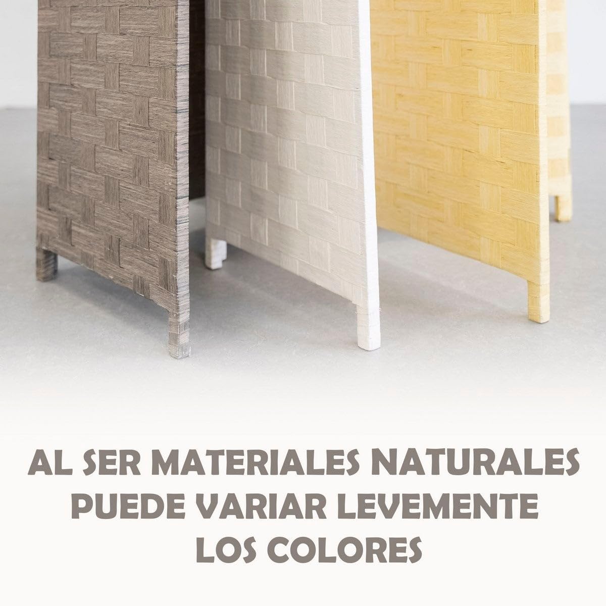 LOLAhome - Biombo de 3 Paneles Plegable, Panel Divisor de Espacios de Madera y Papel Trenzado, Separador de Ambientes para Dormitorio, Salón, Oficina Blanco 120x175 cm