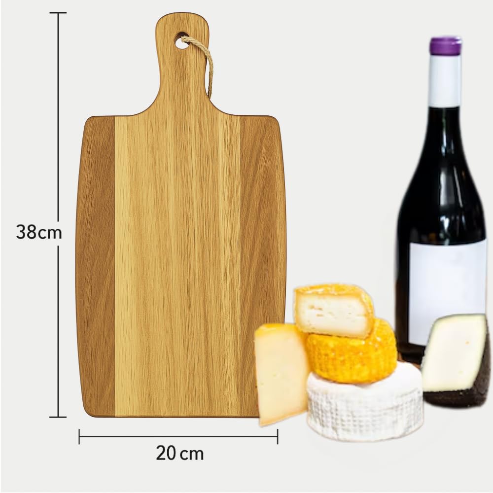 Tabla de Cortar para cocina de Madera Acacia Natural Hecha a Mano con Mango Ergonómico - Duradera y Resistente al Desgaste - Ideal para Carne, Verduras, Pan y Charcutería - Elegante.38x20