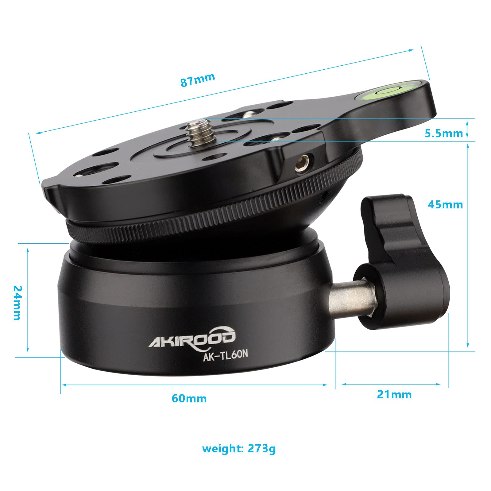 Base De Nivellement Demi-boule Pour Trépied - Inclinaison 15°, Rotation 360° - Filetage 1/4" Et 3/8" - Charge 10 Kg, Alliage Aluminium
