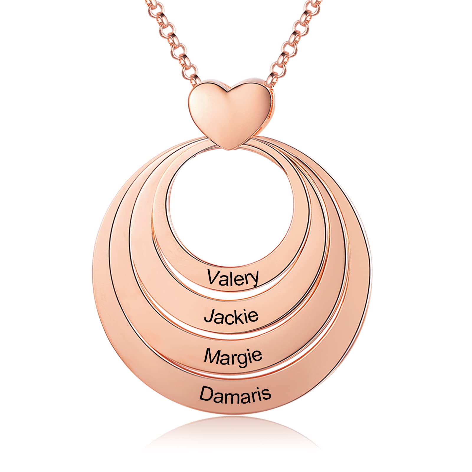 kaululu Collana Donna Cuore Personalizzata 1-5 Famiglia BFF Bambino Nome Ciondolo con Nomi Graver Gioielli Personalizzati per Mamma (4 Names Oro Rosa)