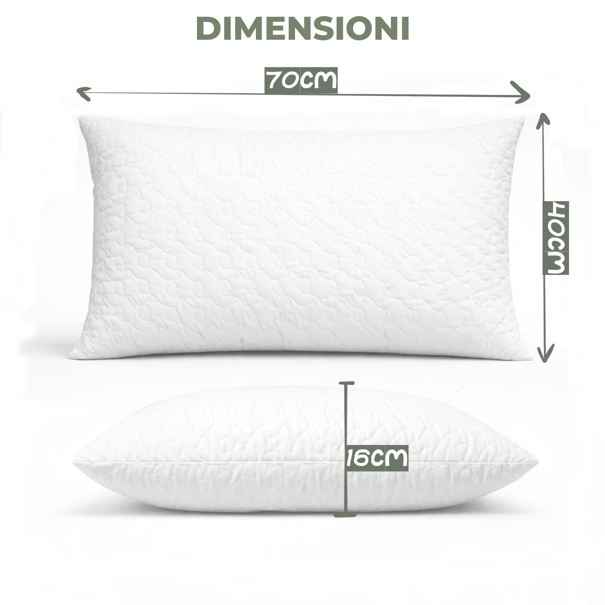 Cuscino Fiocco di Memory Foam Made in Italy- Guanciale Letto Ergonomico e Traspirante- Cuscino Cervicale per dormire- Cuscino Antiacaro e Anallergico (70x40x16)- OEKO TEX