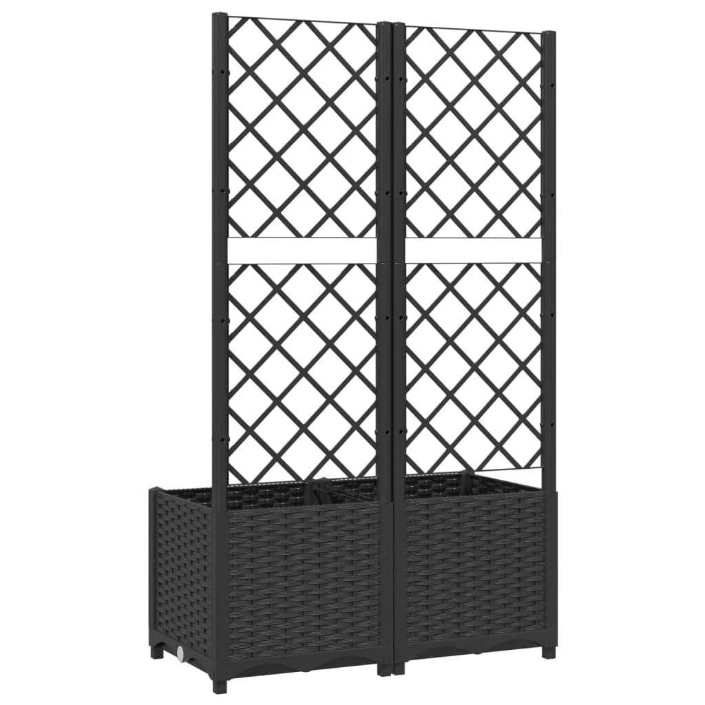 Donica ogrodowa z kratka czarna 80x40x136 cm PP skrzynia na kwiaty i rosliny z twardego polipropylenu na balkon taras ogrod