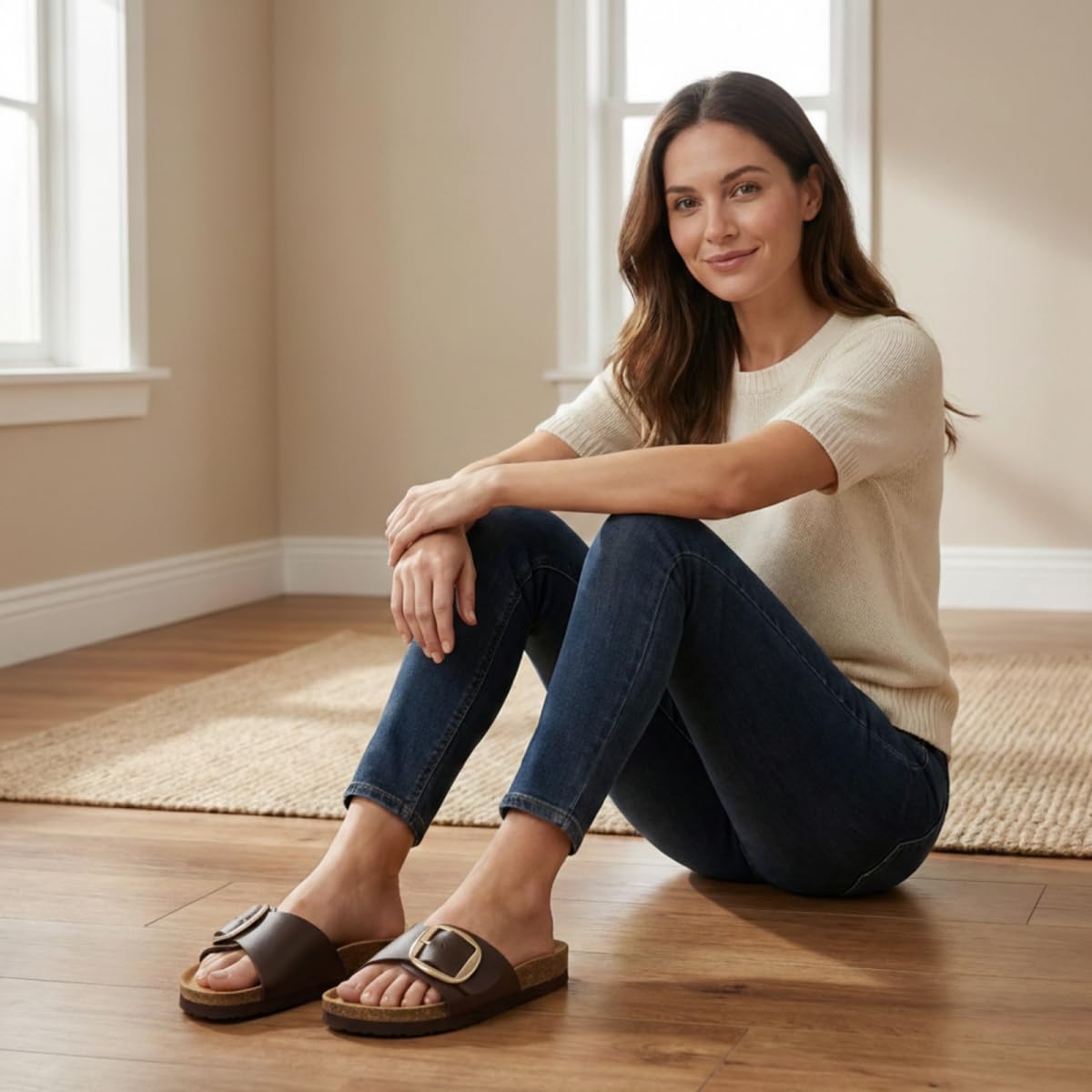 Wizshoe Sandalias Mujer Cómodas Sandalias de Pala Plantilla de Corcho Hebilla Ajustable Zapatillas Verano Punta Abierta EU 36–42