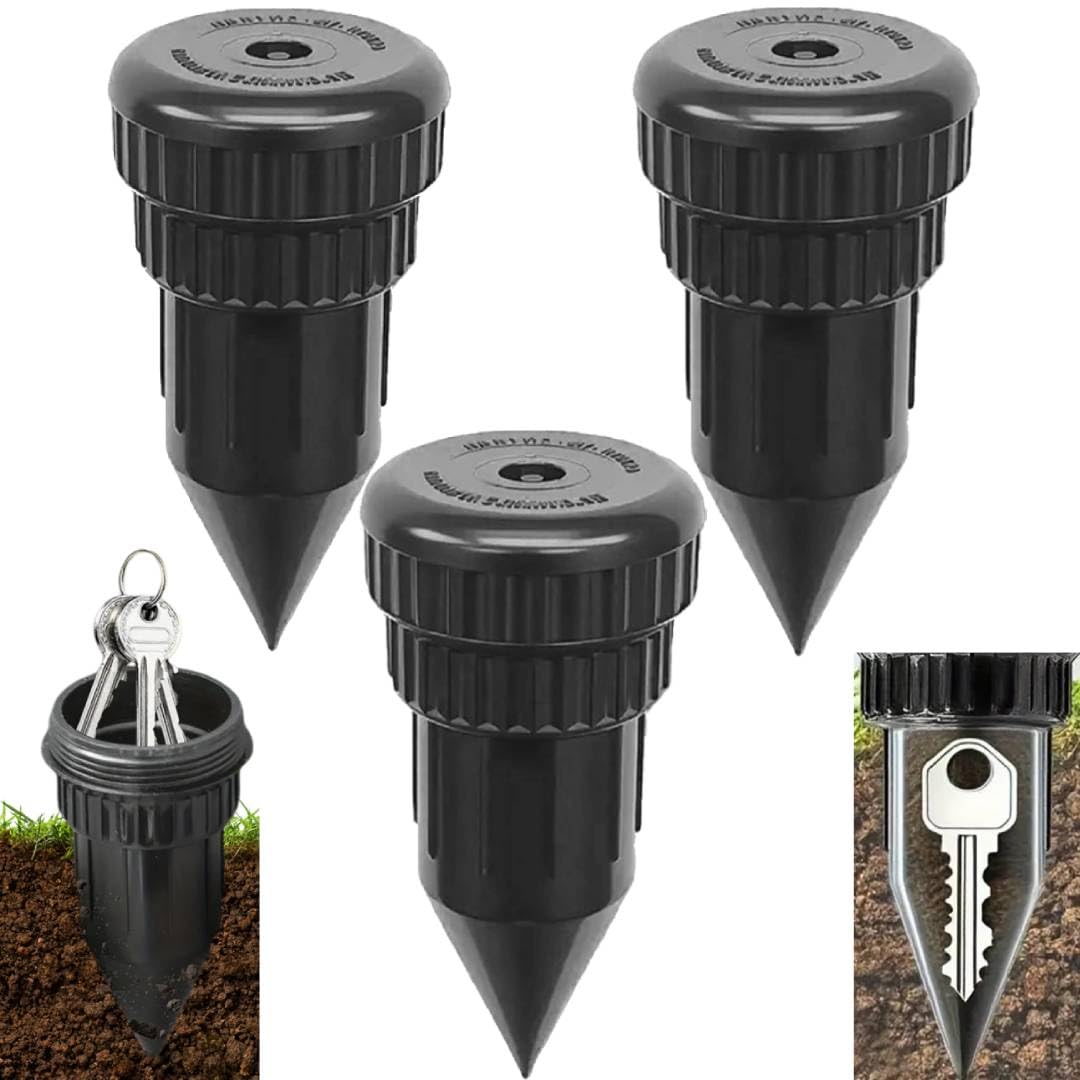 Fake Sprinkler Key Hider with Storage Box, Hide A Key Cash Hider Sprinkler Head, Outdoor Key Holder for House Keys, Car Keys, Waterproof Camouflage Key Safe,Easy Push Into The Ground-3PCS