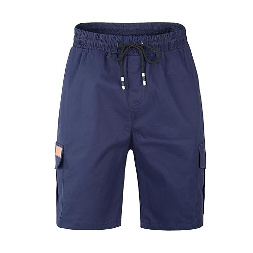 Shorts cargo masculinos casuais de sarja de algodão com cordão clássico com 6 bolsos
