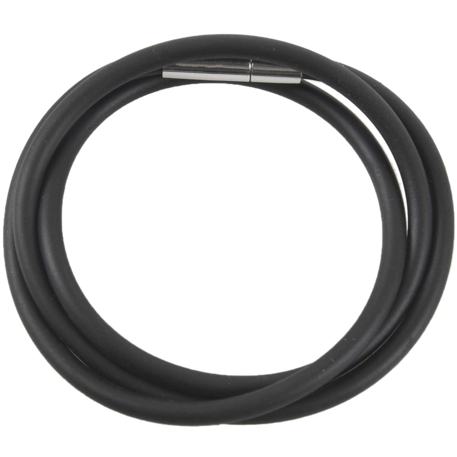 Wresetly 3mm cord in rubber black necklace with clasp in steel stainless - 16 inch