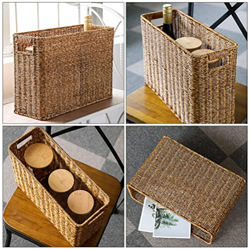 Angoily-Woven-Magazine-Holder-Magazine-Wicker-Basket-Natural-Narrow-Rattan-Magazine-Holder-Magazine-Storage-Basket-Bin-for-Home-Office