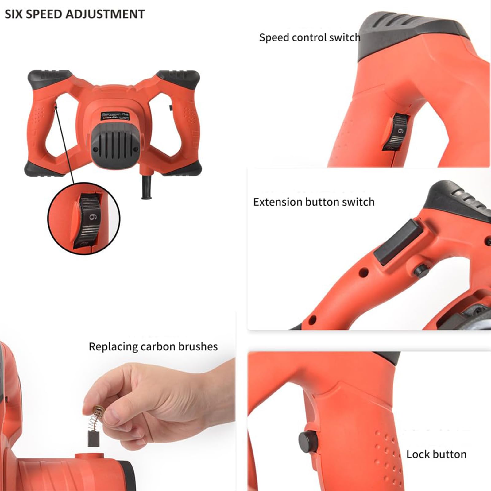 Mezclador Eléctrico De Hormigón 2100W, Mezclador De Cemento Portátil Con 6 Velocidades Ajustables 0–800RPM, Mezclador De Doble Paleta Para Mortero Y Yeso, Para Pintura Adhesivo Y Construcción DIY