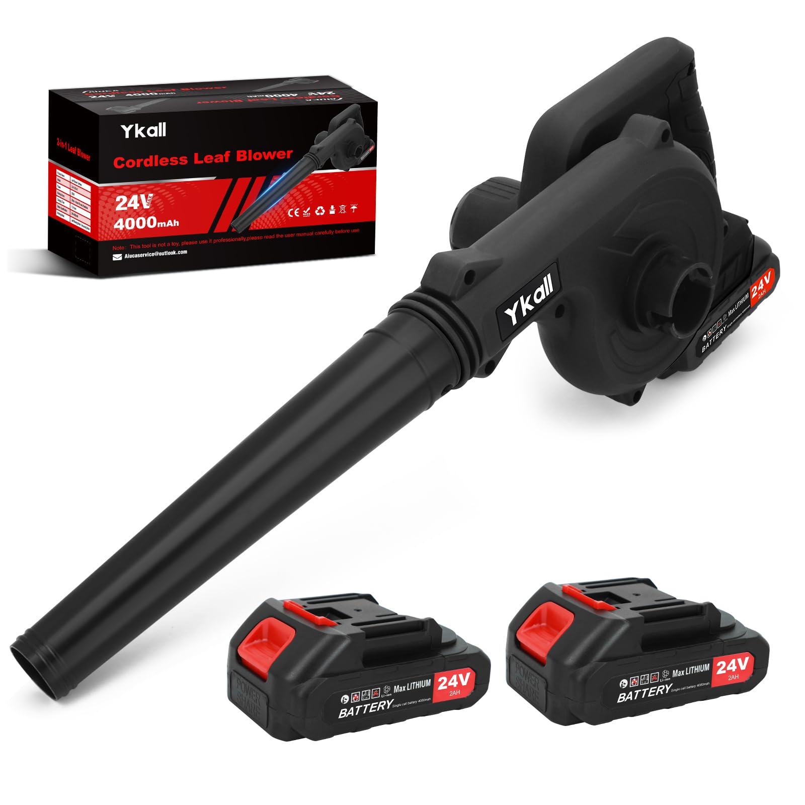 Soplador Hojas Inalámbrico 24V 2 Baterías 0.9kg | 24V Recargable, 40 min, 20.000 RPM, 0.9kg, 2 baterías, jardín, coche, patio, nieve, camping