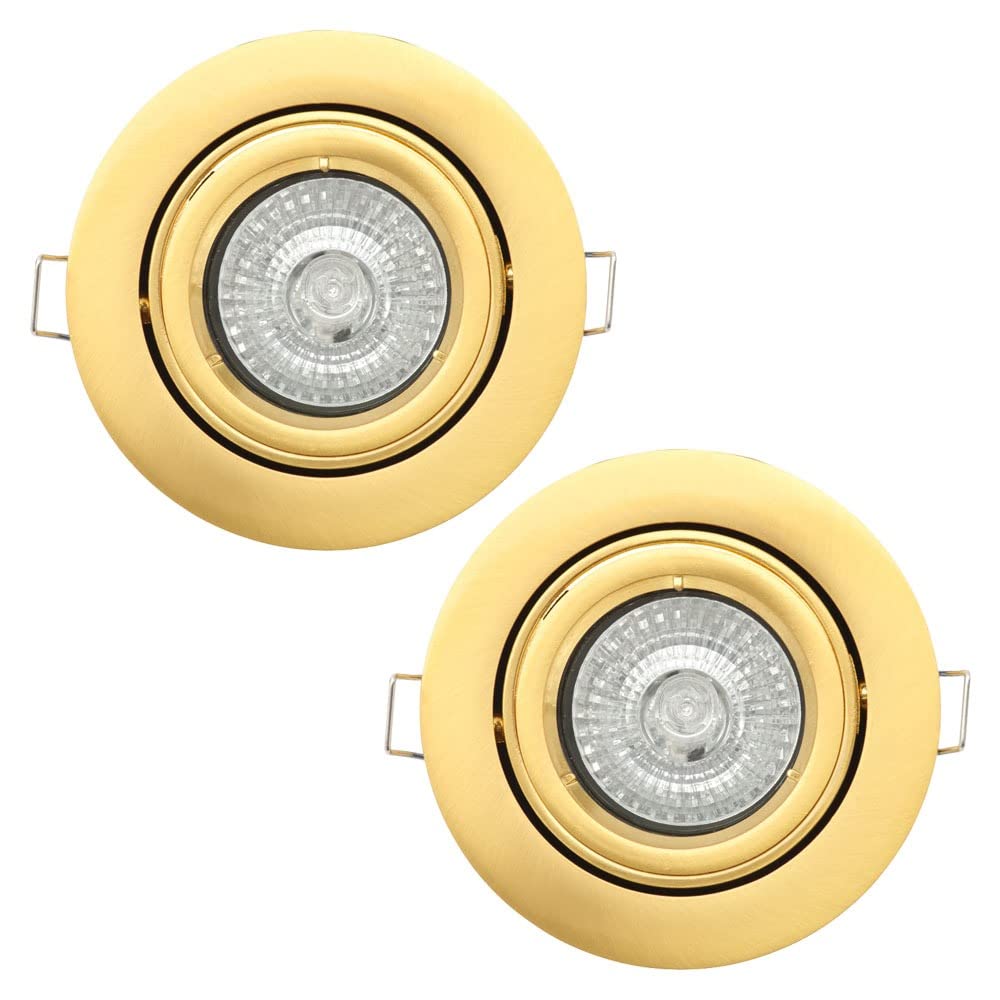 LITECRAFT Recessed Downlights Fire Rated Tiltable Spotlights - (Satin Brass, Pack of 2)