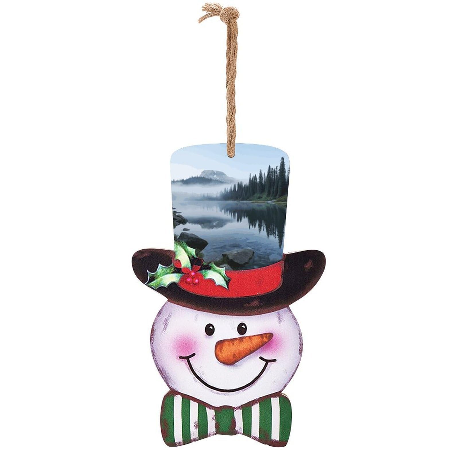 Foggy Lake by Mount Rainier Snowman Decor Christmas Snowmans Hanging Decors Wooden Exquisite Holiday Decoration Sign for Home Window Wall Farmhouse Indoor Outdoo