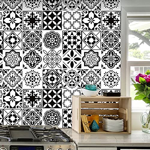 Mural Stickers Autocollants de Carreaux, 64 Feuilles Imperméables Carreau de Ciment Adhesif Mural Sticker Autocollant de Carrelage pour Cuisine, Salle de Bain Maison (15X15CM, 64Pcs)