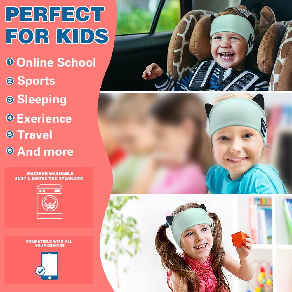 Joythink Cuffie Bluetooth per Bambini, Maschera per Dormire con Auricolari Wireless, Fascia Morbida con Altoparlanti Sottili, Cuffie per Viaggio, Aereo, Sonno, Tablet, Bambini e Bambine Acqua
