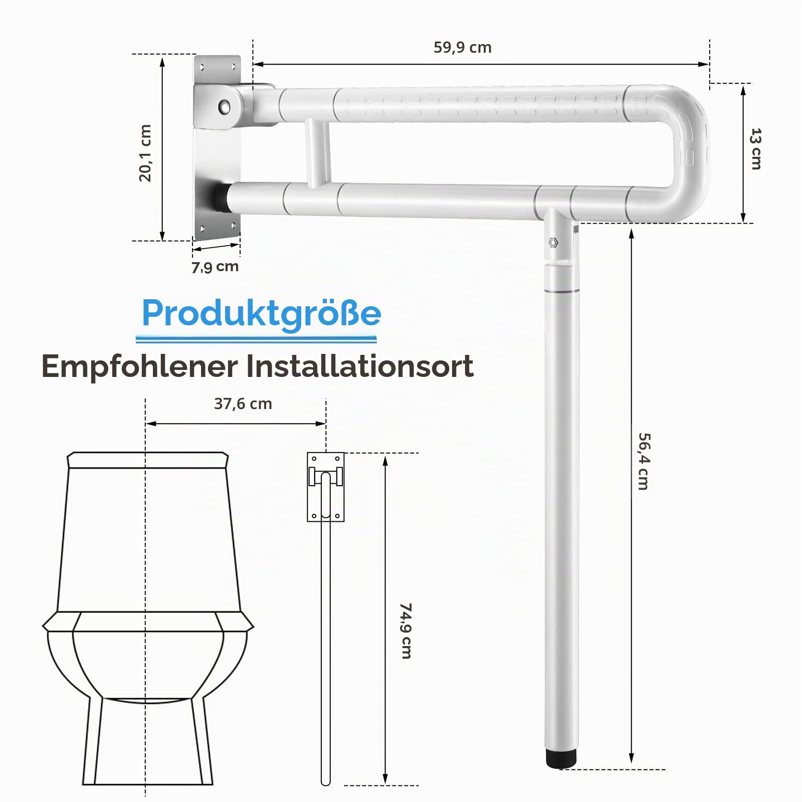 Wandstützgriff WC Haltegriff Klappbar 60cm Rutschfreier Haltegriff Aus Edelstahl 300~350 Kg Haltegriff Dusche Faltbarer Sicherheitsgriff FüR Das Badezimmer FüR Badezimmer Und Toilette