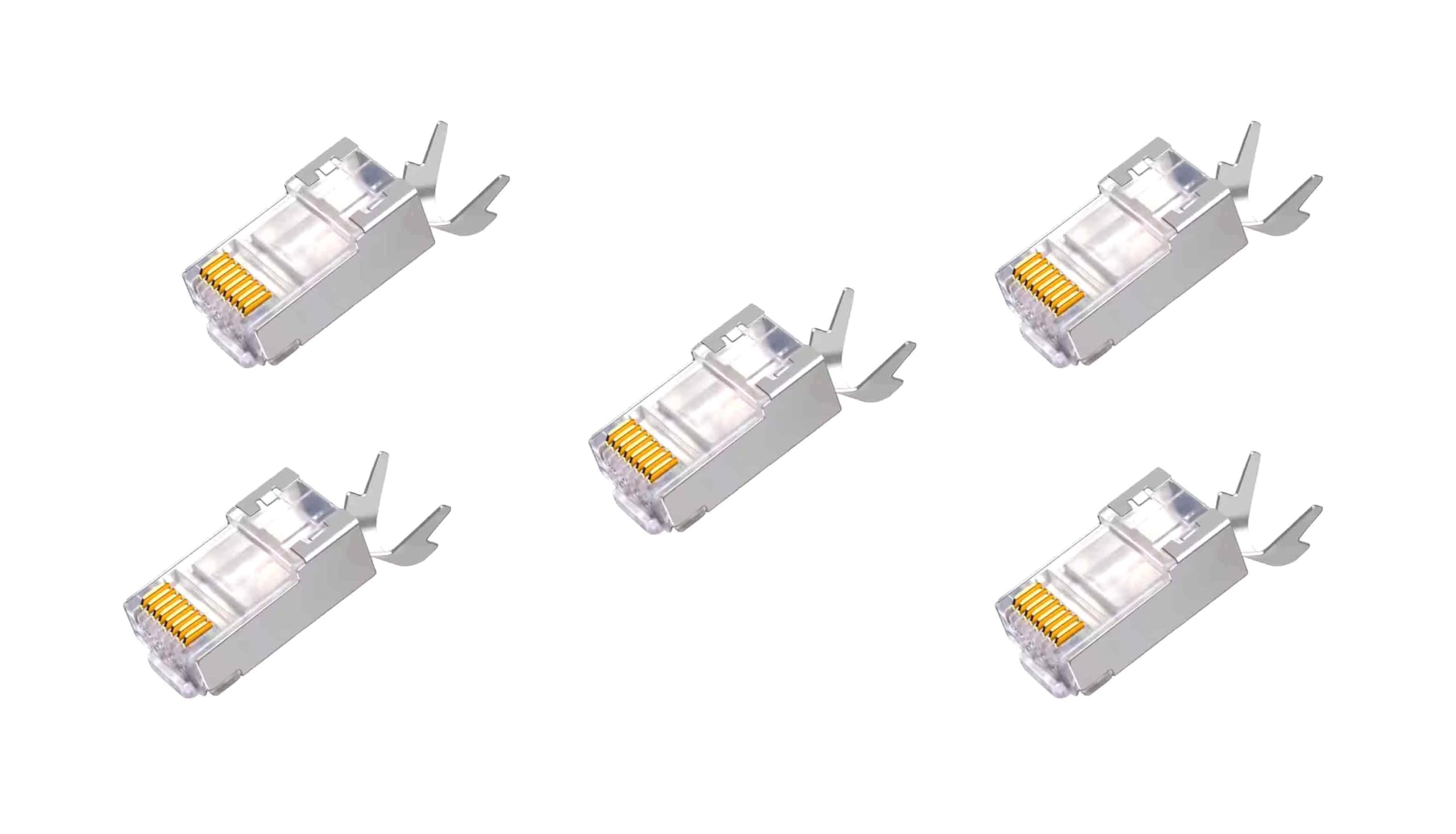 RJ45 Cat7 Cat6A Crimping Connectors 8P8C Modular Plug 3 Prong Shielded FTP/STP Metal Connector | Dovetail Clip Design | 5 Pack-image-12