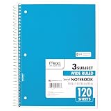 Mead Spiral Notebook, 3 Subject, Wide Ruled Paper, 7-1/2" x 10-1/2", 120 Sheets, Color Will Vary (930206-25) – view 1