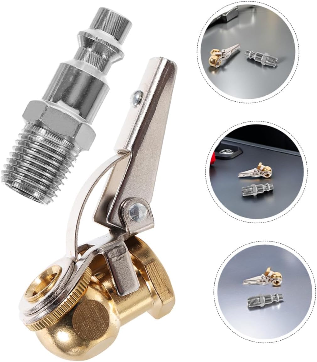2 Sets Clip-on Tire Air Chuck Locking 1/4" Npt Male Thread Car Air Chuck Adapter with Core for Vehicle Tire Inflator Compressor Accessories