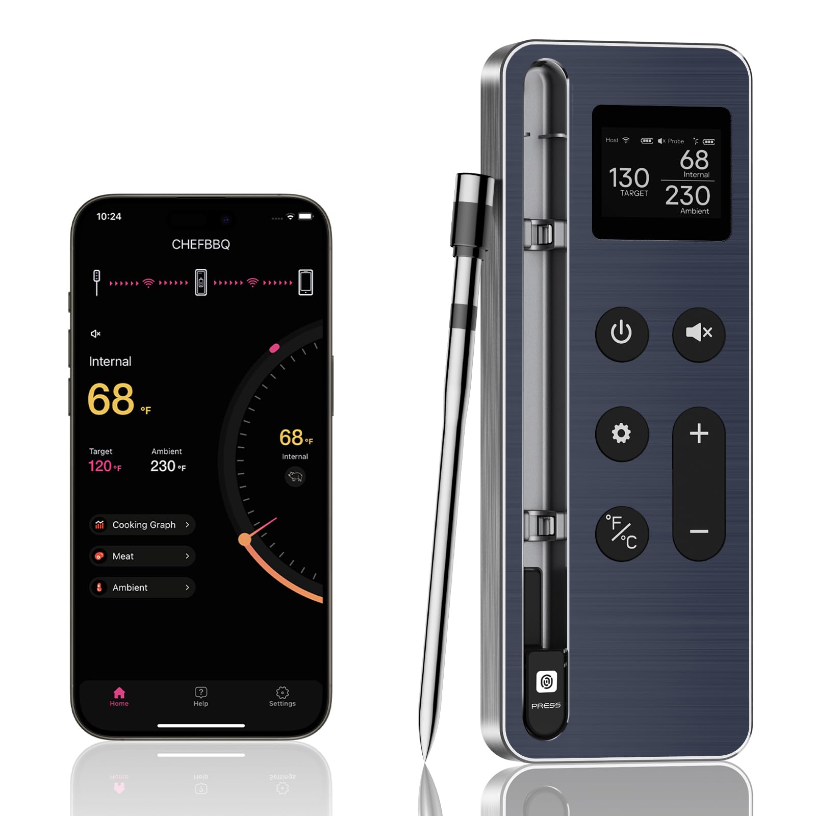 Paneceia Cyfrowy termometr do mięsa dalekiego zasięgu z dokładniejszą sondą Bluetooth do mięsa do zdalnego monitorowania temperatury grilla, piekarnika, grilla, wędzarni