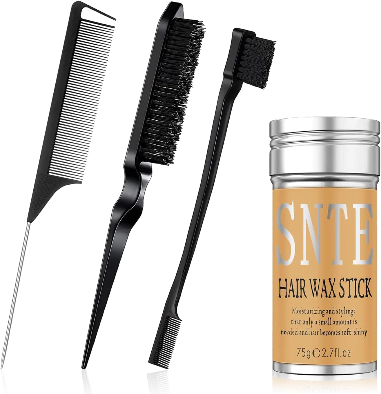 Hair Wax Stick & Hair Brush of 4Pcs, Wax Hair Stick with Slick Back