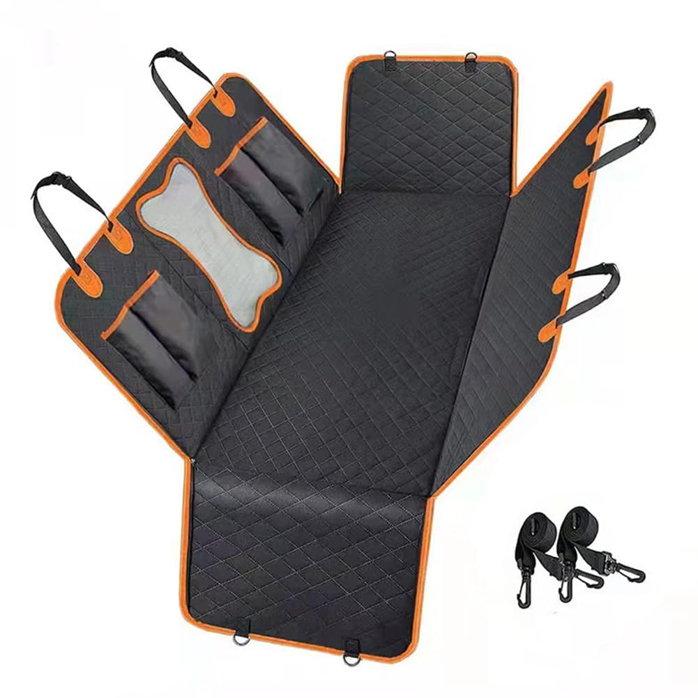 Funda Coche Perro para Asiento Trasero y Maletero,Cubierta Asiento Coche Perro con Ventana de Malla, Bolsillos y Protección Lateral,Impermeable Antideslizante Protector Asiente Coche Hamaca Perro A