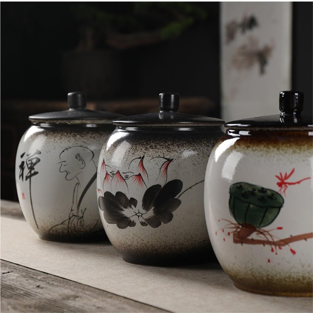 Contenitore per il tè in ceramica, creativo, dipinto a mano, contenitore per la conservazione del tè, barattolo sigillato in ceramica per uso domestico, set da tè cinese retrò, barattolo singolo per