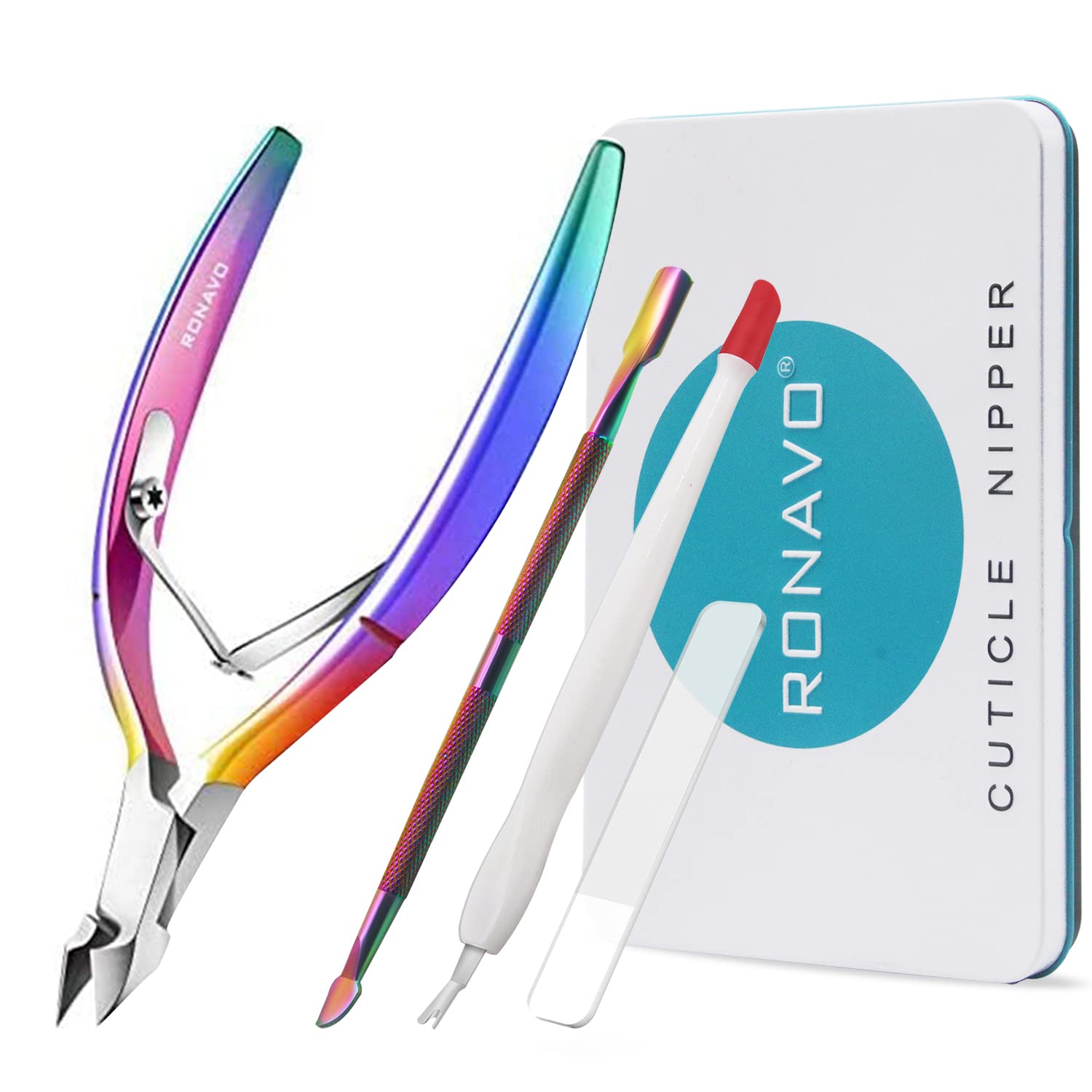 Cuticle Trimmer with Cuticle Pusher, RONAVO Cuticle Remover Stainless Steel Professional Cuticle Nipper, Durable Pedicure Manicure Tools (Polish