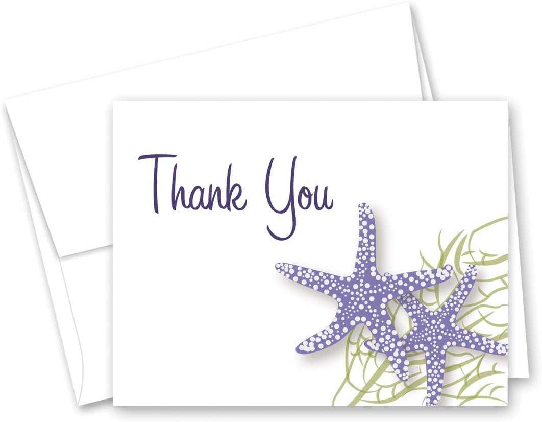 MyExpression.com 50 Starfish Beach Wedding Shower Thank You Cards (Purple)