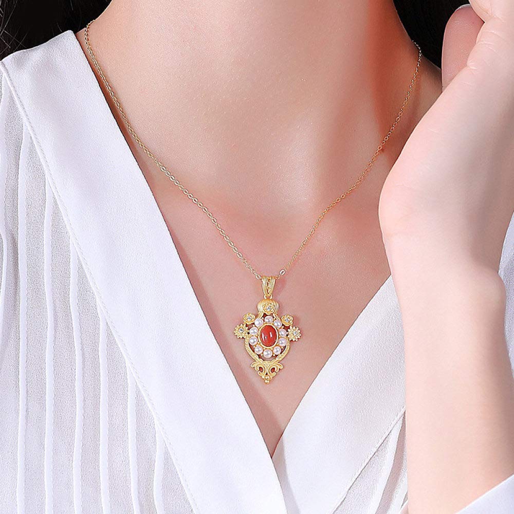 Collar De Plata De Ley 925 Para Mujer, Ágata Roja Retro, Perla Barroca, Palacio Delicado, Encanto De Estilo Chino Simple De, Regalo para Novia para Hombres