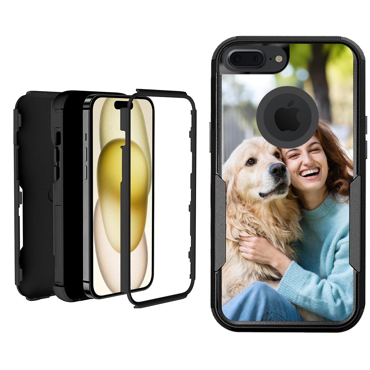 Custom Case for iPhone 8 Plus/7 Plus 8+ 7+ 5.5 inch Personalized Photo Logo Text Image Phone Cover Heavy Duty Shockproof Silicone Rubber Customized Picture Rugged Durable Shell, Gift Idea, Black